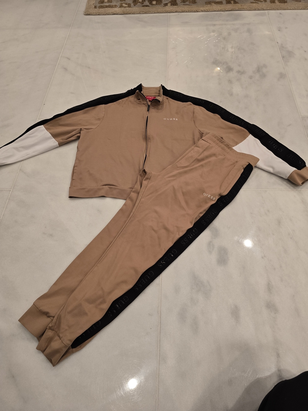 Guess Two-Piece Track Set in Camel with Black & White Accents